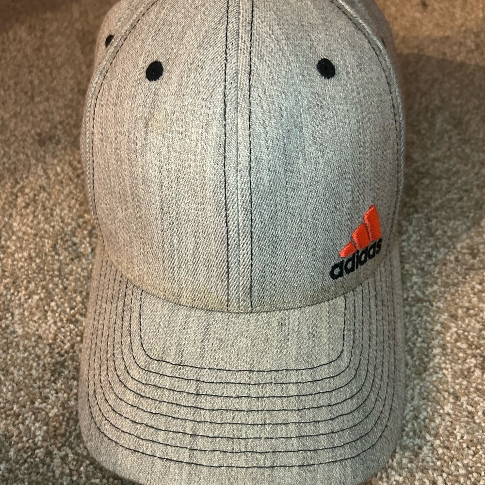 Adidas Heather Gray Cap with Vibrant Orange Logo